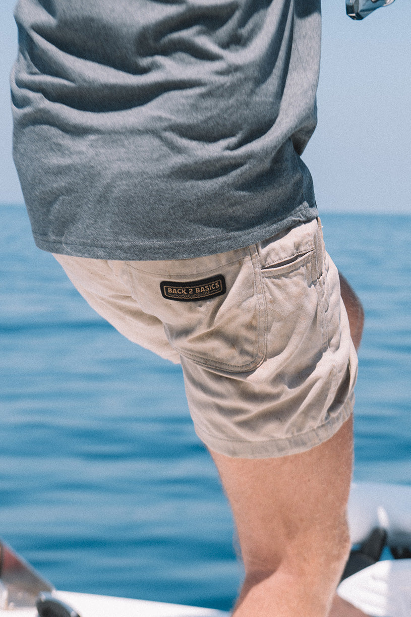back 2 basics heavy duty cottom shorts while fishing